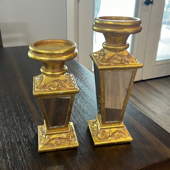 Accents Pair Of Gold Mirrored Candle Holders Poshmark